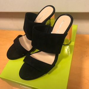 Gianni Bini Suede Two-Piece Metallic Block Heel